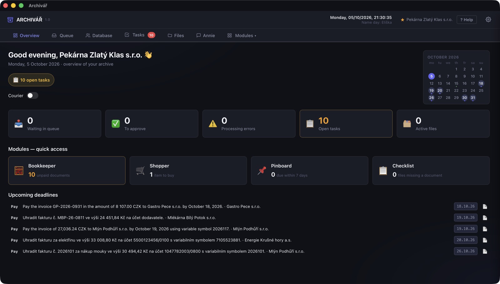 Archivar – document archive overview with AI sorting