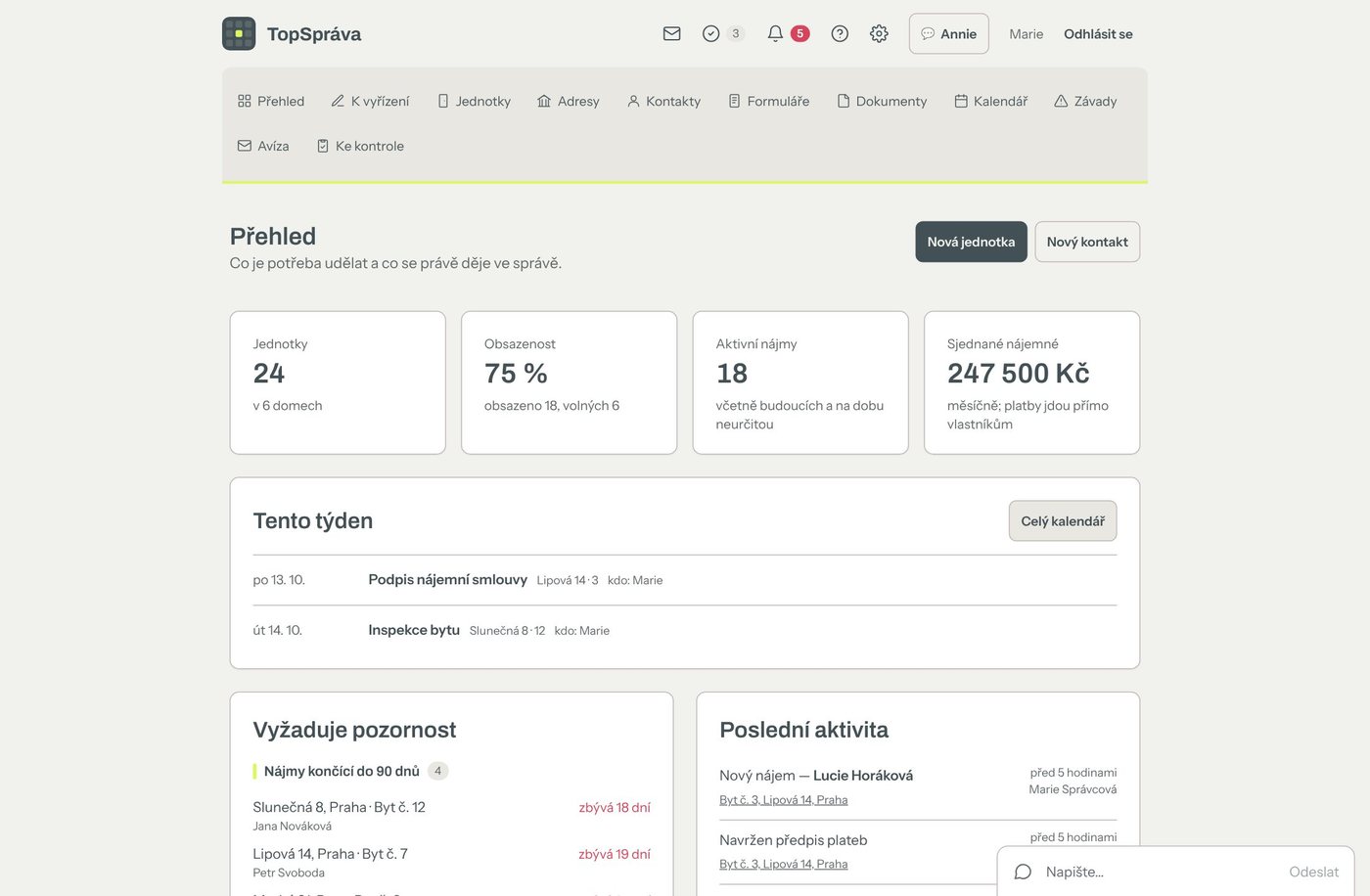 TopSpráva – manager overview in the web app